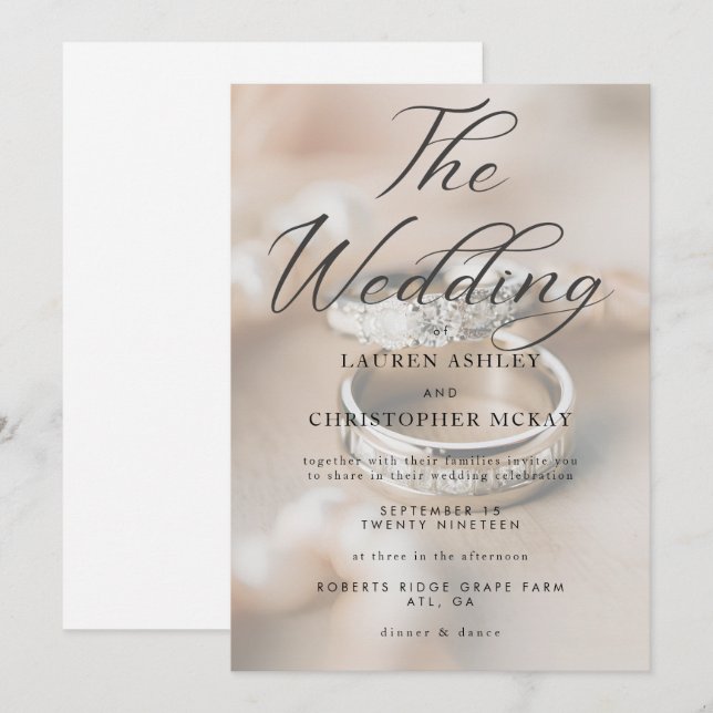 Modern Simple Wedding rings background Invitation (Front/Back)