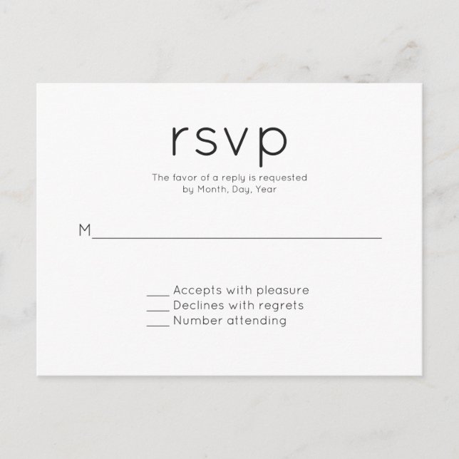 Modern simple wedding RSVP Invitation Postcard (Front)