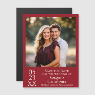 Modern Simple Wedding Save the Date Photo Crimson Magnetic Invitation