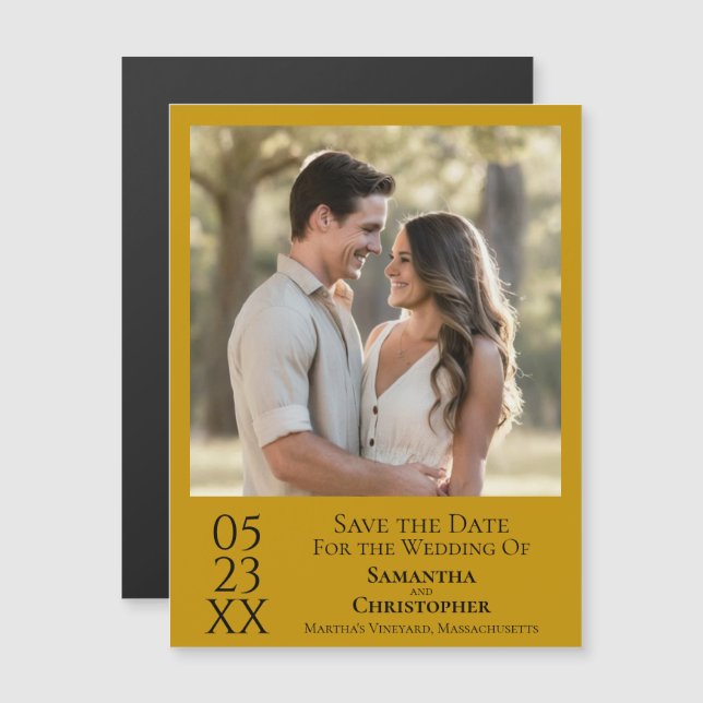Modern Simple Wedding Save the Date Photo Marigold Magnetic Invitation (Front/Back)
