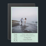 Modern Simple Wedding Save the Date Photo Mint Magnetic Invitation<br><div class="desc">This magnetic card is a great way to let your friends and family know to save the date for your upcoming wedding. Features a simple, modern, artistic, minimalist design with a square photo on a pale neo mint green background with grey text. The date is displayed with the day month...</div>
