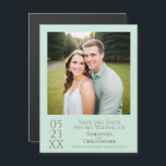 Modern Simple Wedding Save the Date Photo Mint Magnetic Invitation<br><div class="desc">This magnetic card is a great way to let your friends and family know to save the date for your upcoming wedding. Features a simple, modern, artistic, minimalist design with a square photo on a pale neo mint green background with grey text. The date is displayed with the day month...</div>