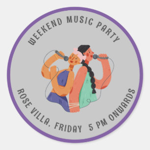 Modern simple weekend music party classic round sticker