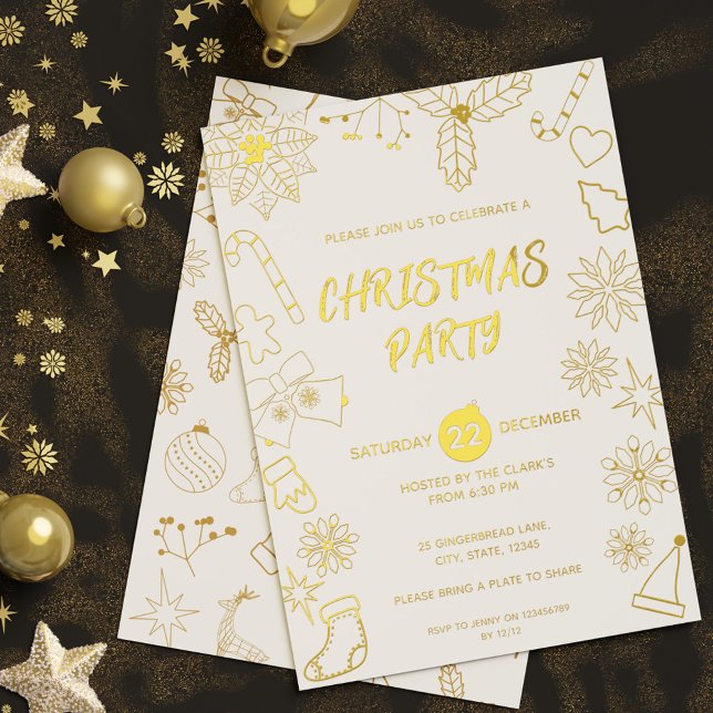 Modern Simple White and Gold Elegant Xmas Party (Modern Simple White and Gold Elegant Xmas Party Foil Invitation)