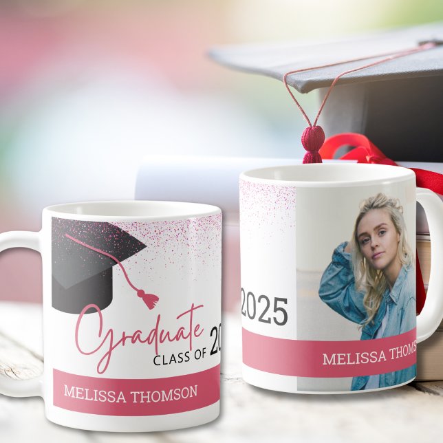 Modern Simple White Blush Graduation Photo  Coffee Mug (Creator Uploaded)