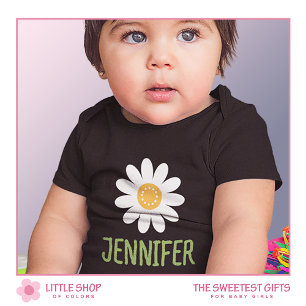 Modern Simple White Daisy Flower Customizable Baby Bodysuit