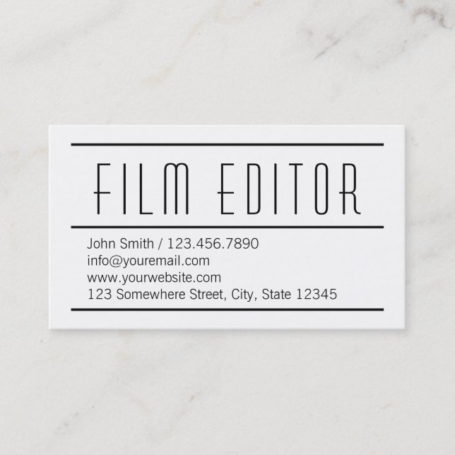 Modern Simple White Film Editor Business Card (Front)