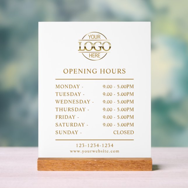 Modern Simple White Gold Business Opening Hours Acrylic Sign (Neutral)