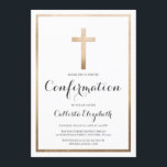 Modern Simple White Gold Cross Border Confirmation Invitation<br><div class="desc">This modern and elegant confirmation invitation is perfect for your child's special day. It features a faux printed gold foil cross and border on top of a simple white background with ornate cursive typography. It's chic, pretty, minimalist, and regal. ***IMPORTANT DESIGN NOTE: For any custom design request such as matching...</div>
