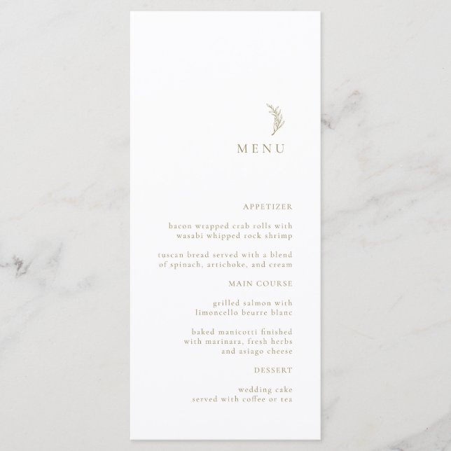 Modern Simple White Gold Olive Branch Wedding Menu (Front)