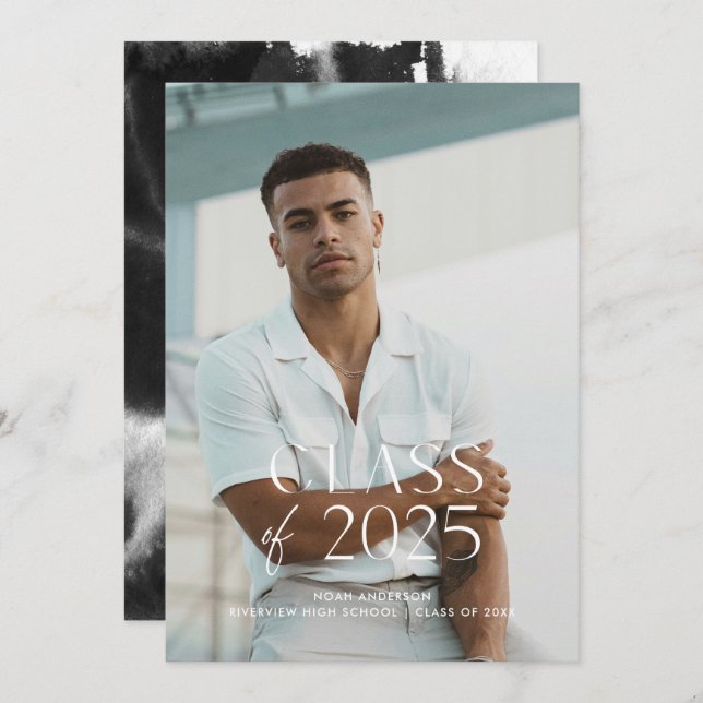 Modern Simple White Photo Graduation Party Invitation (Front/Back)