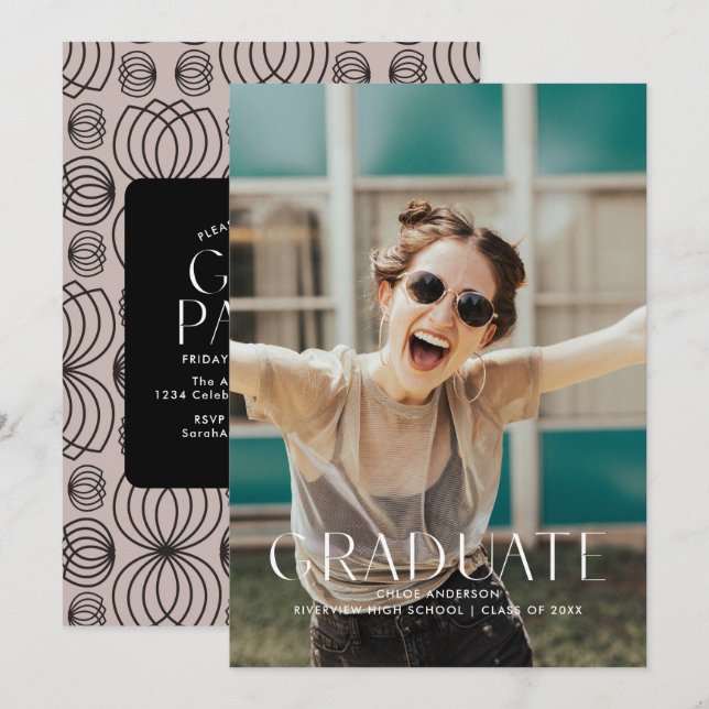Modern Simple White Photo Graduation Party Invitation (Front/Back)