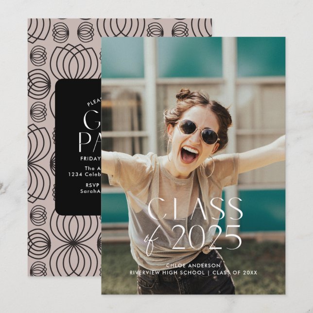 Modern Simple White Photo Graduation Party Invitation (Front/Back)