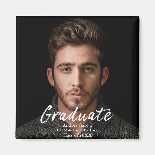 Modern Simple White Text Overlay Graduate Photo An Magnet (Front)