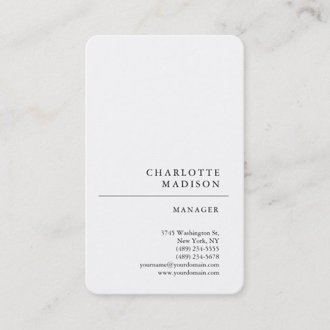 Modern Simple White Trendy Minimalist Plain  Business Card (Front)