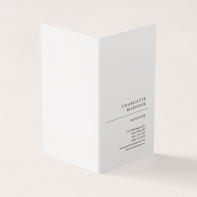 Modern Simple White Trendy Minimalist Plain Linen Business Card (Outside)