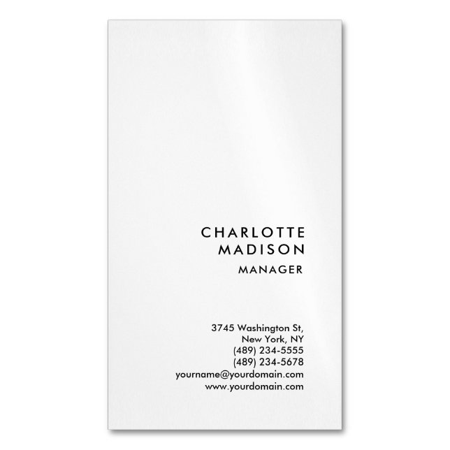 Modern Simple White Trendy Minimalist Plain Magnetic Business Card (Front Vertical)