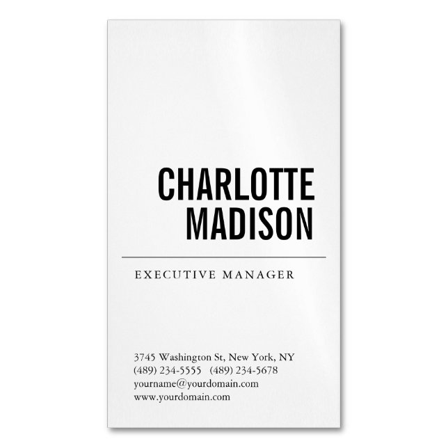Modern Simple White Trendy Minimalist Plain  Magnetic Business Card (Front Vertical)
