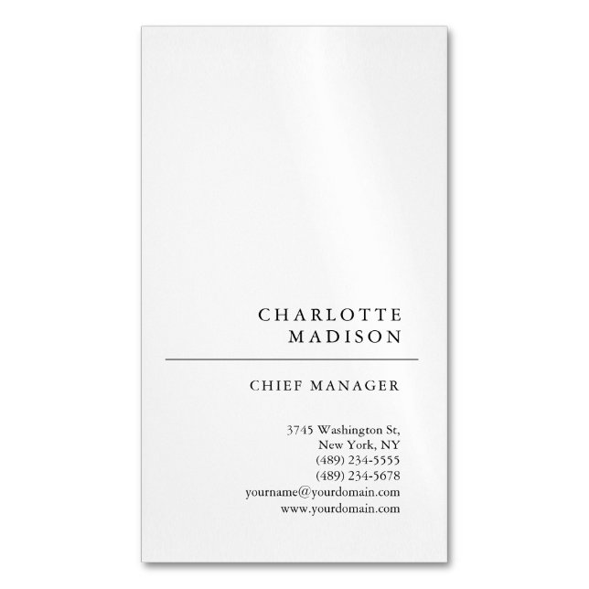 Modern Simple White Trendy Minimalist Plain  Magnetic Business Card (Front Vertical)