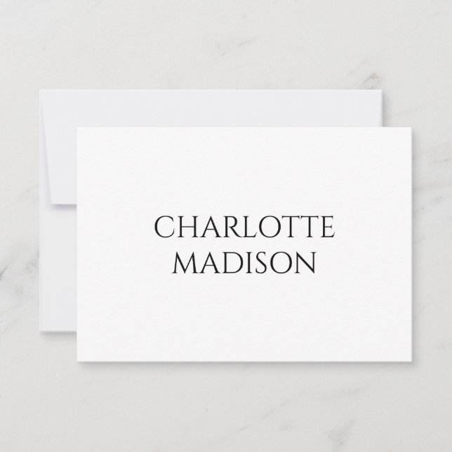 Modern Simple White Trendy Minimalist Plain Name RSVP Card (Front)