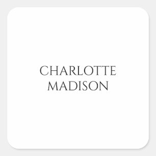 Modern Simple White Trendy Minimalist Plain Name Square Sticker