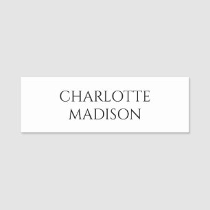 Modern Simple White Trendy Minimalist Plain  Name Tag