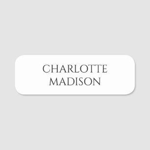 Modern Simple White Trendy Minimalist Plain  Name Tag