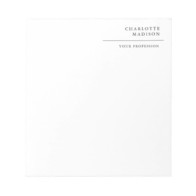 Modern Simple White Trendy Minimalist Plain  Notepad (Front)