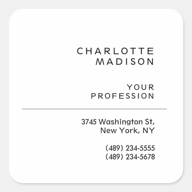 Modern Simple White Trendy Minimalist Plain  Square Sticker (Front)