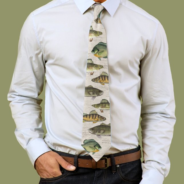 Modern Simple Wildlife Fisherman Minimal Fish  Tie (Fishing pattern neck tie. )