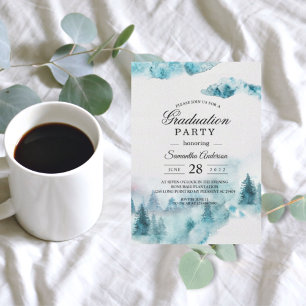 Modern Simple Winter Green & White Trees Invitation
