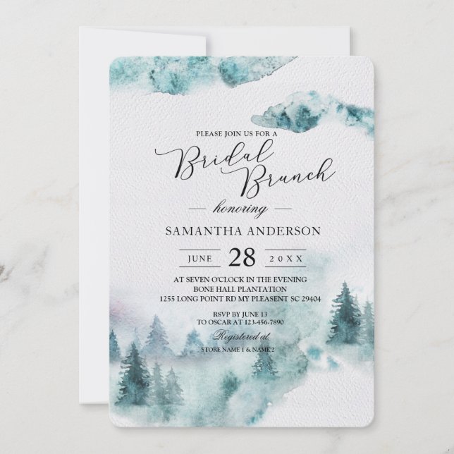 Modern Simple Winter Green & White Trees Invitation (Front)