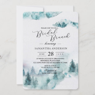Modern Simple Winter Green & White Trees Invitation