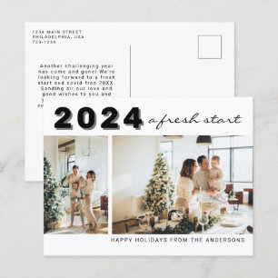 Modern Simple Year A fresh Start Two Photo Holiday Postcard