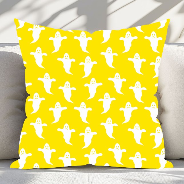 Modern Simple Yellow and White Ghosts Halloween Throw Pillow (Creator Uploaded)