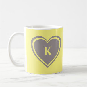 Modern Simple Yellow Grey Heart Monogram Coffee Mug