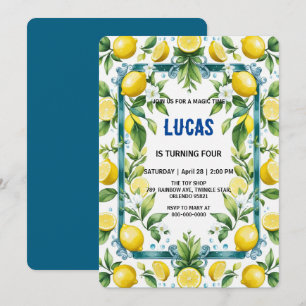 Modern Simple yellow Lemon watercolor birthday Invitation