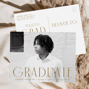 Modern Simplicity Brass Photo Graduation Party Invitation Postcard