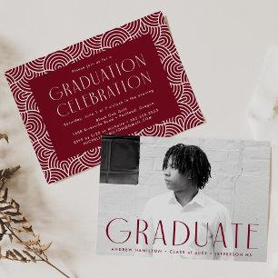 Modern Simplicity Burgundy Photo Graduation Party Invitation