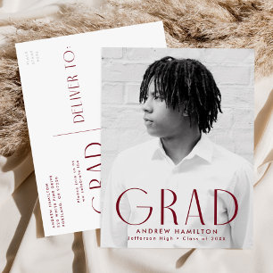 Modern Simplicity Burgundy Photo Graduation Party Invitation Postcard