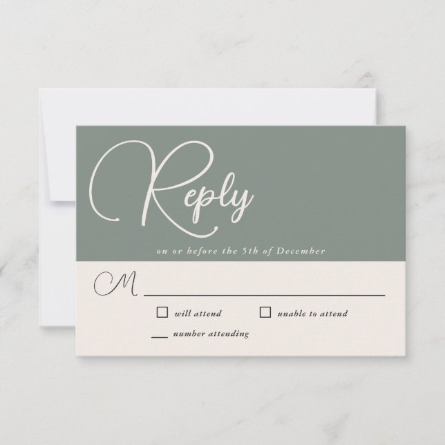 Modern Simplicity Deep Sage Green Wedding RSVP Card (Front)