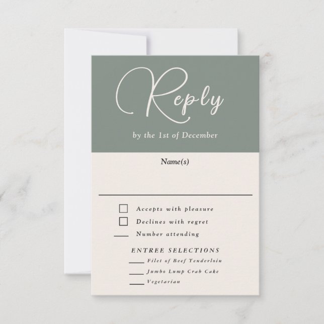 Modern Simplicity Deep Sage Simple RSVP with Meals (Front)