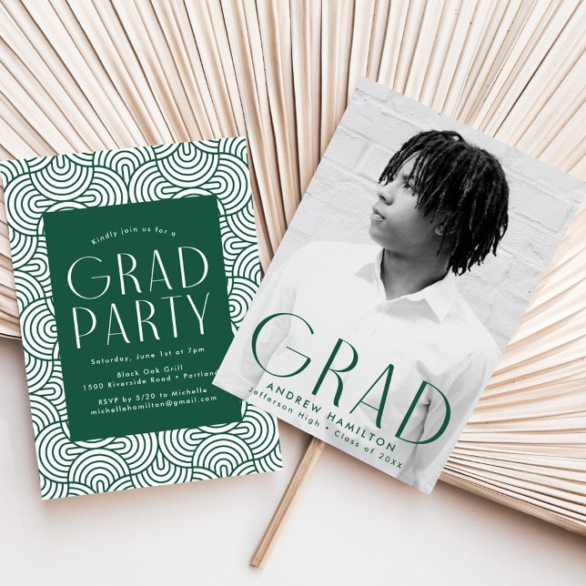 Modern Simplicity Green Photo Graduation Party Invitation (Creator Uploaded)