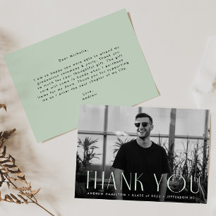 Modern Simplicity Mint Photo Graduation Thank You Card
