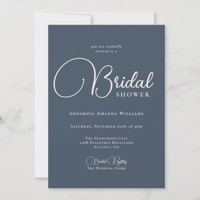Modern Simplicity Navy Blue Bridal Shower Invitation (Front)