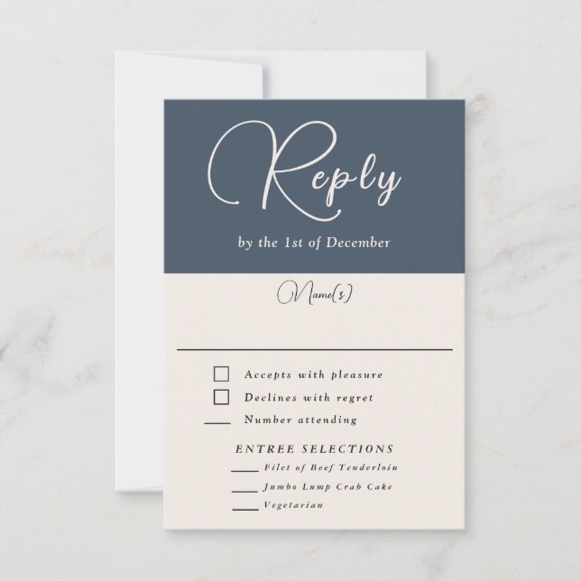 Modern Simplicity Navy Blue Simple RSVP with Meals Card (Front)