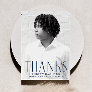Modern Simplicity Navy Photo Graduation Thank You Card