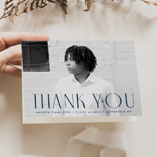 Modern Simplicity Navy Photo Graduation Thank You Card