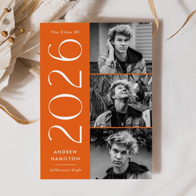 Modern Simplicity Orange 3 Photo 2025 Graduation Announcement (Creator Uploaded)