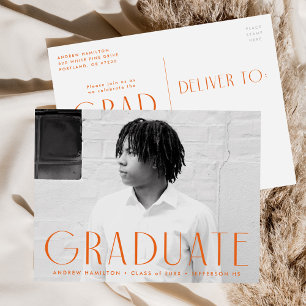 Modern Simplicity Orange Photo Graduation Party Invitation Postcard